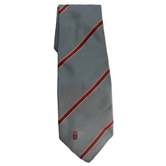 Vintage Chanel Silk Tie Necktie Grey with burgundy stripes CC Logo - Picture 1 of 6